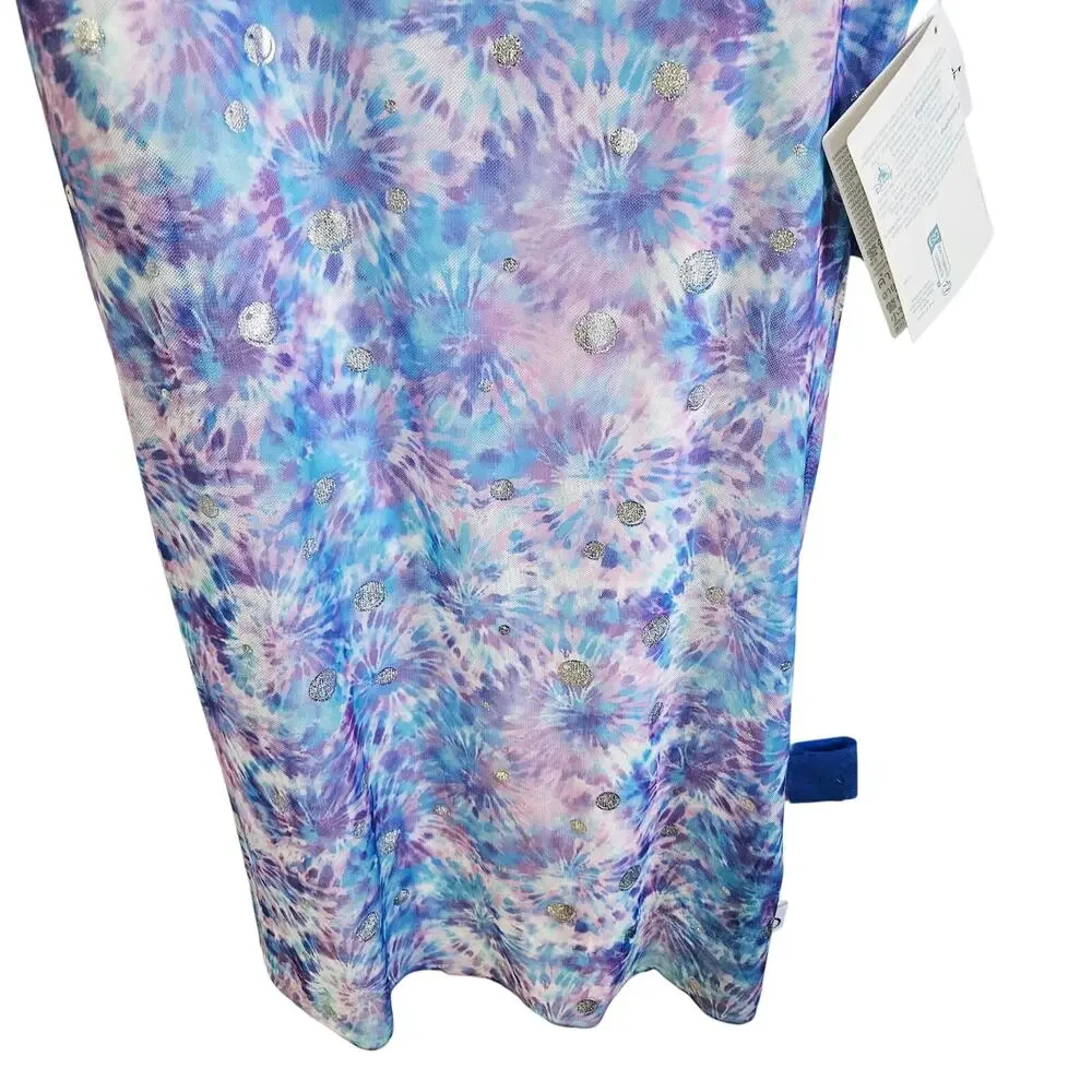 Disney Ily Girls Size 9/10 Layered Tee Shirt Dress Blue Purple Tie Dye Polka Dot